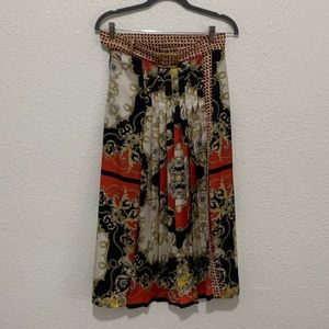 ZARA Scarf Print Pleated Midi Skit